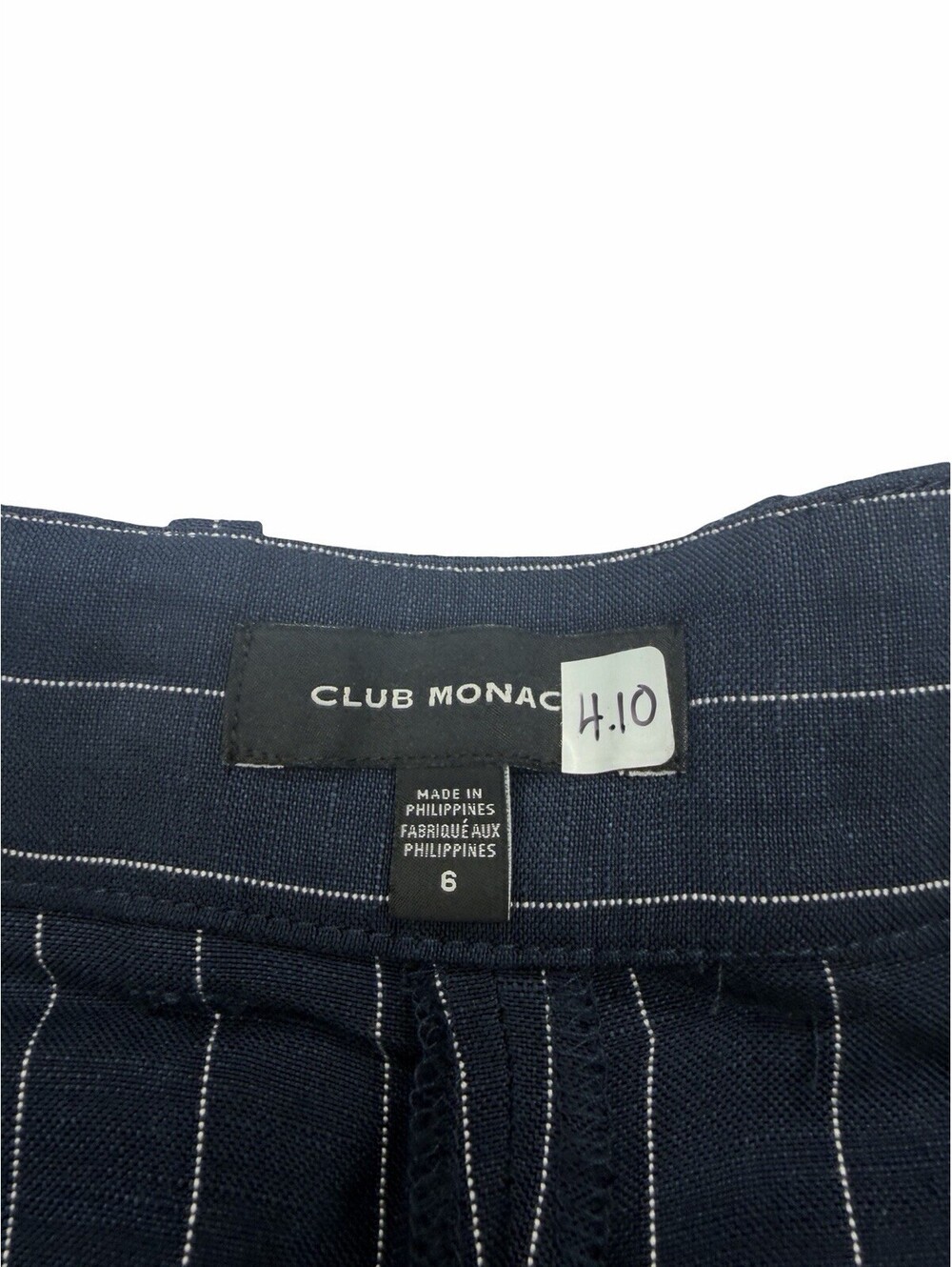 Club Monaco Women's Linen Blend Wide Leg Pleated Pants Striped Blue Size US 6 - Picture 5 of 6